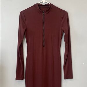 Brown ribbed  Long Sleeve Dress maxi style fitted